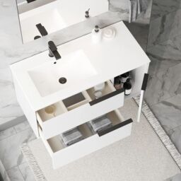 Banyetti Celtic Duo 800mm Wall Hung Vanity Unit with Door & Basin - Gloss White - thumbnail 4