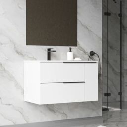 Banyetti Celtic Duo 800mm Wall Hung Vanity Unit with Door & Basin - Gloss White - thumbnail 3