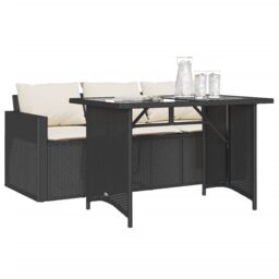 Berkfield Home 2 Piece Garden Dining Set with Cushions Black Poly Rattan - thumbnail 3