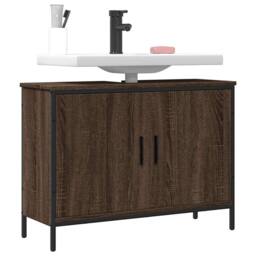 Berkfield Home Bathroom Sink Cabinet Brown Oak 80x30x60 cm Engineered Wood - Size: 80 x 30 x 60 cm - thumbnail 2