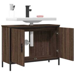 Berkfield Home Bathroom Sink Cabinet Brown Oak 80x30x60 cm Engineered Wood - Size: 80 x 30 x 60 cm - thumbnail 4