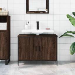 Berkfield Home Bathroom Sink Cabinet Brown Oak 80x30x60 cm Engineered Wood - Size: 80 x 30 x 60 cm - thumbnail 3