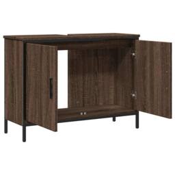 Berkfield Home Bathroom Sink Cabinet Brown Oak 80x30x60 cm Engineered Wood - Size: 80 x 30 x 60 cm - thumbnail 6
