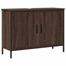 Berkfield Home Bathroom Sink Cabinet Brown Oak 80x30x60 cm Engineered Wood - Size: 80 x 30 x 60 cm - thumbnail 1