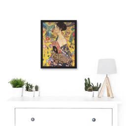 Artery8 Gustav Klimt Lady With Fan Painting Artwork Framed Wall Art Print A4 in Black - thumbnail 2