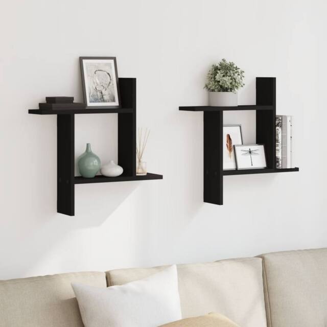 Berkfield Home Durable Wall Shelves 2 pcs Black 50x12x50 cm Engineered Wood - Size: 50 x 12 x 50 cm - image 1