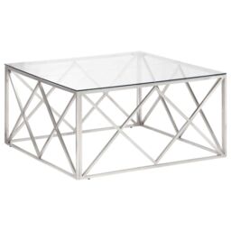 Berkfield Home Coffee Table Silver Stainless Steel & Tempered Glass - thumbnail 2