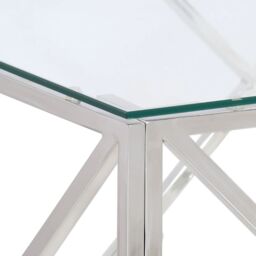 Berkfield Home Coffee Table Silver Stainless Steel & Tempered Glass - thumbnail 5
