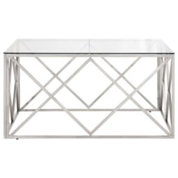 Berkfield Home Coffee Table Silver Stainless Steel & Tempered Glass - thumbnail 4