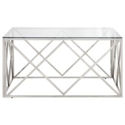 Berkfield Home Coffee Table Silver Stainless Steel & Tempered Glass - thumbnail 3
