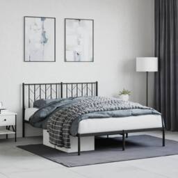 Berkfield Home Metal Bed Frame without Mattress with Headboard Black 140x190cm - Size: 140x190 cm - thumbnail 2
