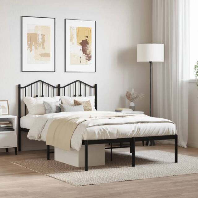 Berkfield Home Metal Bed Frame with Headboard Black 120x190 cm Small Double - image 1