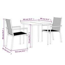 Berkfield Home Beautiful 3 Piece Garden Dining Set Black Textilene & Steel - thumbnail 9