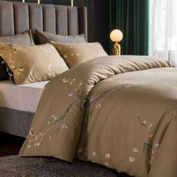 Grace Luxury Microfiber Duvet Cover Set with Matching Pillowcases in Beige - Size: Double - thumbnail 3