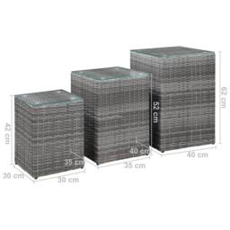 Berkfield Home Side Tables 3 pcs with Glass Top Grey Poly Rattan - thumbnail 7