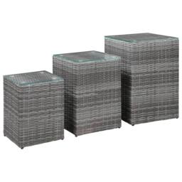 Berkfield Home Side Tables 3 pcs with Glass Top Grey Poly Rattan - thumbnail 2