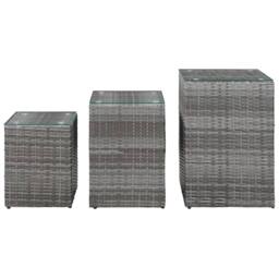 Berkfield Home Side Tables 3 pcs with Glass Top Grey Poly Rattan - thumbnail 3