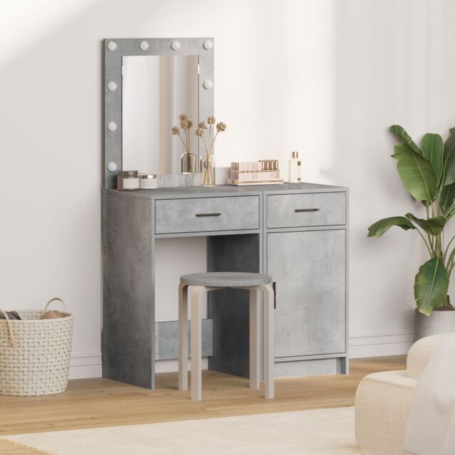 Berkfield Home 2-Piece Dressing Table Set with LED in Concrete Grey Engineered Wood - image 1