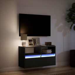 Berkfield Home TV Wall Cabinet with LED Lights Black 80x31x45 cm - Size: 80 x 31 x 45 cm - thumbnail 5