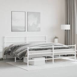 Berkfield Home Metal Bed Frame without Mattress with Footboard¬†White 183x213cm in White - Size: 183x213 cm - thumbnail 2
