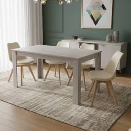 KOSY KOALA Modern Grey Dining Table Set With 4 Cream Chairs Dining Room Furniture - thumbnail 2