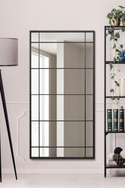 MirrorOutlet Black Metal Framed Window Wall or Leaner Mirror (160CM X 80CM) - Size: 1 Pack - image 1
