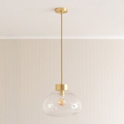 ValueLights Corinne Twill Clear Glass Brushed Gold Capped Ceiling Pendant Light with Bulb - thumbnail 3