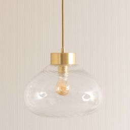 ValueLights Corinne Twill Clear Glass Brushed Gold Capped Ceiling Pendant Light with Bulb - thumbnail 4
