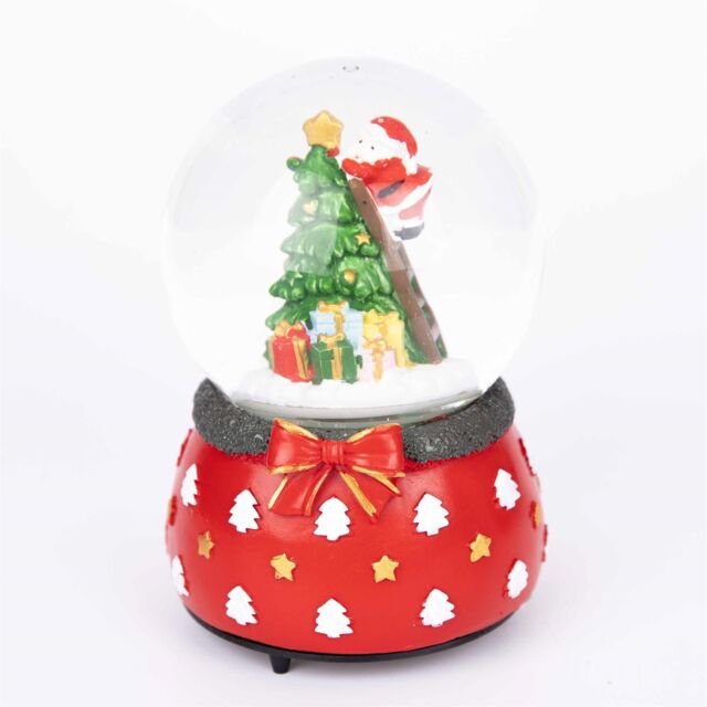 Shatchi Musical Christmas Snowglobe Large Water Ball Features Christmas Santa Tree Scene Cute Resin Base Decorations in Red - image 1