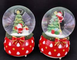 Shatchi Musical Christmas Snowglobe Large Water Ball Features Christmas Santa Tree Scene Cute Resin Base Decorations in Red - thumbnail 4