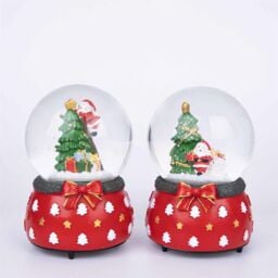 Shatchi Musical Christmas Snowglobe Large Water Ball Features Christmas Santa Tree Scene Cute Resin Base Decorations in Red - thumbnail 3