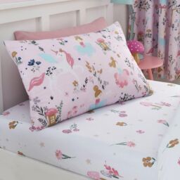 Happy Linen Company Kids Enchanted Forest Unicorn Reversible Duvet Cover Bedding Set in Pink - Size: Double - thumbnail 3
