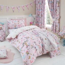 Happy Linen Company Kids Enchanted Forest Unicorn Reversible Duvet Cover Bedding Set in Pink - Size: Double