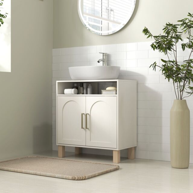 HOMCOM Under Sink Bathroom Cabinet for Basin without Pedestal, Cream White - image 1