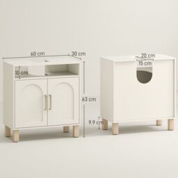 HOMCOM Under Sink Bathroom Cabinet for Basin without Pedestal, Cream White - thumbnail 3