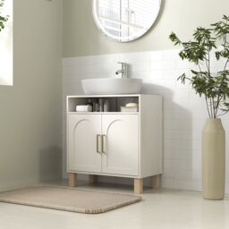 HOMCOM Under Sink Bathroom Cabinet for Basin without Pedestal, Cream White