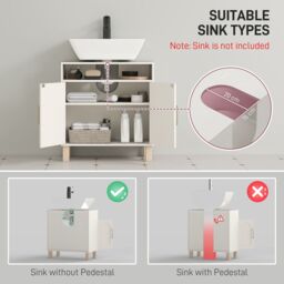 HOMCOM Under Sink Bathroom Cabinet for Basin without Pedestal, Cream White - thumbnail 4
