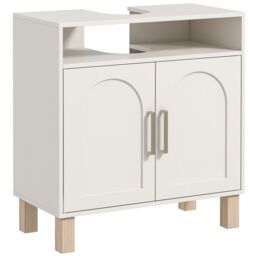 HOMCOM Under Sink Bathroom Cabinet for Basin without Pedestal, Cream White - thumbnail 2