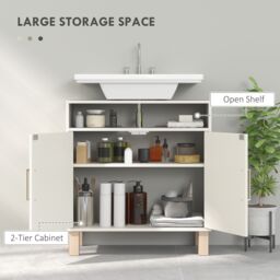 HOMCOM Under Sink Bathroom Cabinet for Basin without Pedestal, Cream White - thumbnail 5