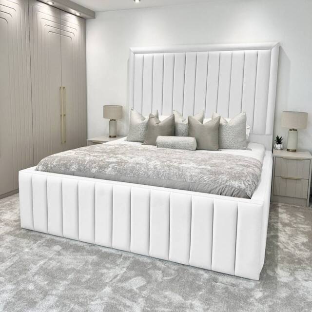 Living Comfort Bedz Hampton Slatted Base Upholstered Bed with 54-Inch panel Headboard in White - Size: Single - image 1
