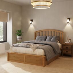 GFW Madrid Wooden Ottoman Storage Bed in Light Oak - Size: Double - thumbnail 1