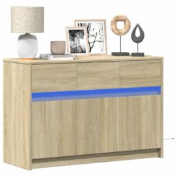 Berkfield Home TV Cabinet with LED Sonoma Oak 91x34x61 cm Engineered Wood in Brown - Size: 91 x 34 x 61 cm - thumbnail 1