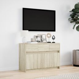 Berkfield Home TV Cabinet with LED Sonoma Oak 91x34x61 cm Engineered Wood in Brown - Size: 91 x 34 x 61 cm - thumbnail 4
