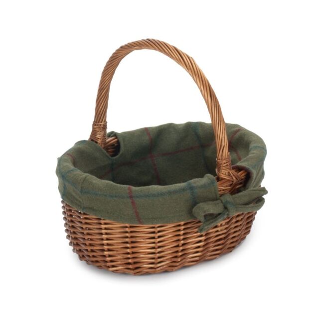 Red Hamper Cotton Lined Wicker Double Steamed Oval Shopping Basket in Green - image 1