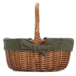 Red Hamper Cotton Lined Wicker Double Steamed Oval Shopping Basket in Green - thumbnail 3