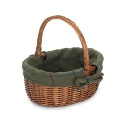 Red Hamper Cotton Lined Wicker Double Steamed Oval Shopping Basket in Green - thumbnail 1