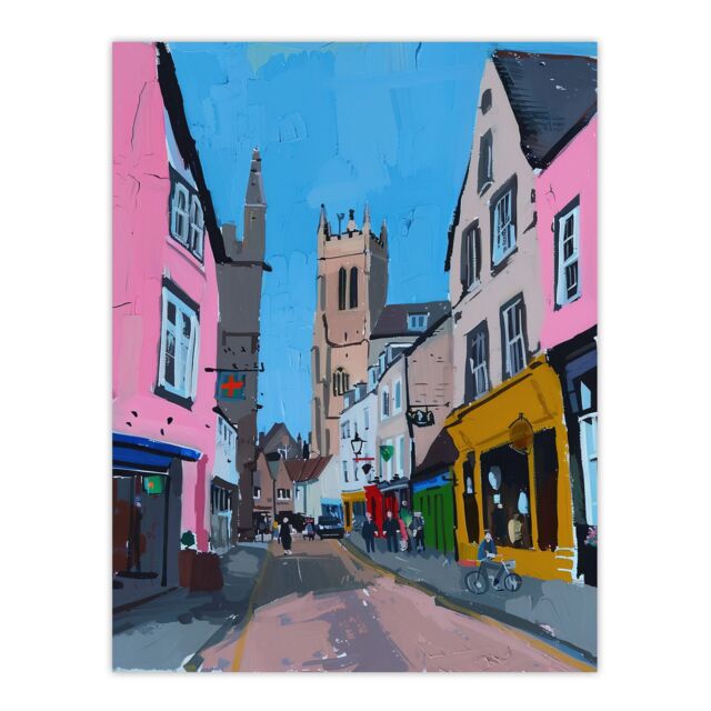"Artery8 Cirencester Colourful English Town Painting Wall Art Print - Size: W12"" x H16""" - image 1