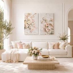 "Mafett Ivory Garden Dream 2 Set Canvases Wall Art Print in Light Pink - Size: W24"" x H32""" - thumbnail 1