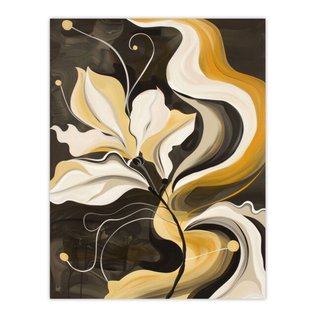 "Artery8 Abstract Yellow Ochre Grey Flower Wall Art Print - Size: W18"" x H24""" - image 1