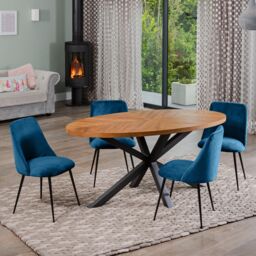 Artemis Home Dosenna Oval Dining Table Set with 4 Morandi Velvet Chairs in Blue - thumbnail 1